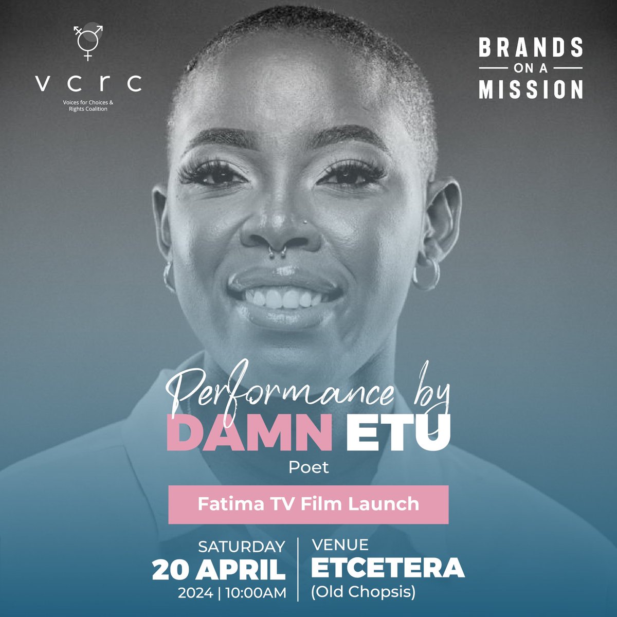 📣FATIMA TV FILM LAUNCH📣 FRANKLY SPEAKING CO-FOUNDER. EDITOR. POET, Damn Etu, is PERFORMING at the launch this Saturday. Have you registered yet? Register to attend via this link: forms.gle/oMDBYZbEByFx5A…. #FatimaTV #FilmLaunch #VCRC #BOAM