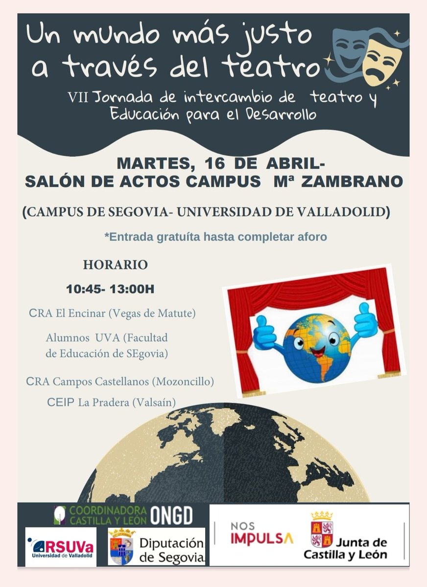 yocontigoteatro's tweet photo. En unas horas, ponemos el broche final al programa #unmundomásjusto de los colegios de la provincia junto al alumnado del grado de educación infantil de @educasg_uva
Gracias @Coodecyl, @DipuSG y @AsuntosSociales por hacerlo posible un año más.
#yocontigo
#TeatroenelAula https://t.co/1M8zjcedIs
