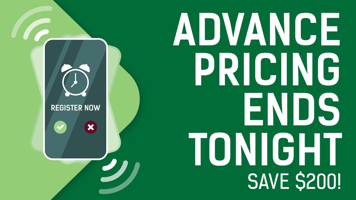 Don't forget! You must complete registration by 11:59 pm EST tonight, April 15, to access the advance pricing rate. bit.ly/3wXOG0m ✅ Save $200 on registration. ✅ Secure your spot in space-limited sessions. ✅ Access discounted hotel rates before our blocks are full.