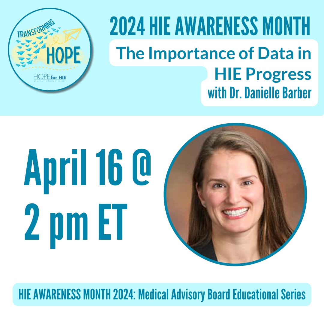 📅 Join Hope for HIE TOMORROW (Tuesday, April 16) at 2 p.m. EST, as Dr. Danielle Barber offers valuable insights into how harnessing data can drive meaningful progress in understanding and managing HIE.

Specifically, she'll explore:
📌 The state of HIE research and data related