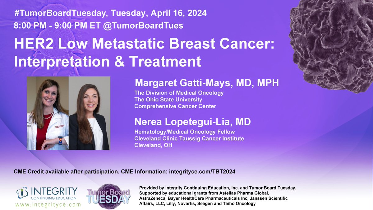 #TumorBoardTuesday 😯There is still so much to discuss and learn about HER2 low metastatic breast cancer #MBC 📢Join us Tuesday, 04-16-24 at 8PM ET as @DrGattiMays & @nerealiamd🗣️Interpretation and Tx for HER2-low #MBC RT and bring others into the discussion‼️