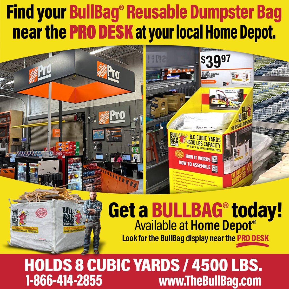 thebullbag's tweet photo. Impacted by Flooding and Storm Damage? BullBag Reusable Dumpster Bag is here to respond to your needs! BullBag® has increased stock of our 8 cubic yard / 4500lb reusable dumpster bags in all Home Depot locations within your area. 

#bullbag #thebullbag #dumpster #dumpsters #JUNK https://t.co/S5my71c1Bw