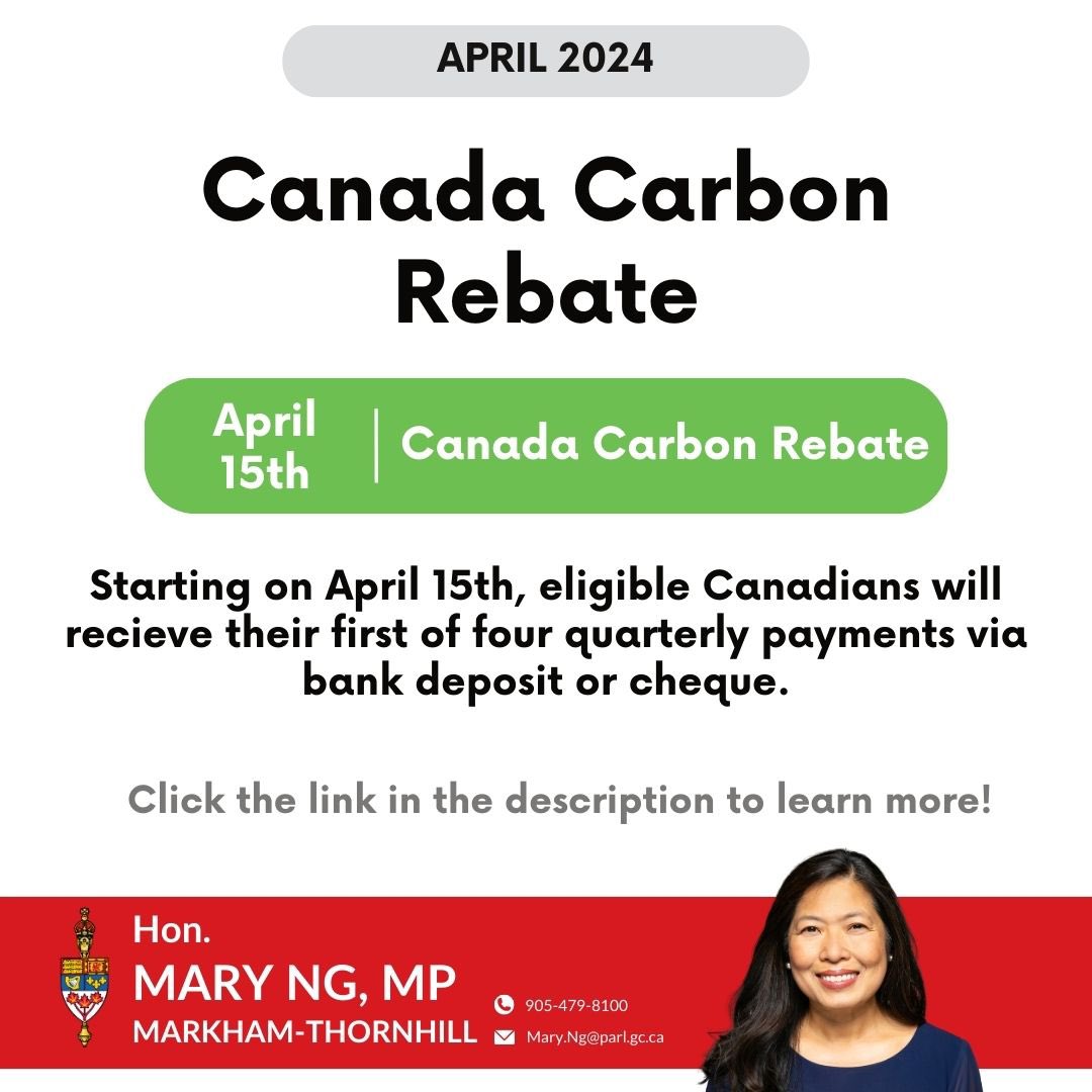Today, Canadians will receive The Canada Carbon Rebate, a tax-free amount, to help eligible individuals and families offset the cost of the federal pollution pricing. To learn more about the rebate, eligibility, and how much you can expect to get, visit: bit.ly/4cXOFtR