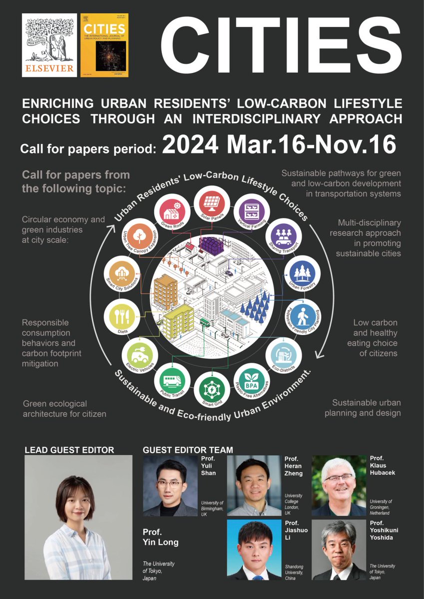Yuli Shan (@yuli_shan) on Twitter photo We are chairing a special issue in Cities "Enriching Urban Residents' Low-Carbon Lifestyle Choices Through Interdisciplinary Approaches". <a href="/LongYinutokyo/">Long Yin</a> <a href="/KlausHubacek/">Klaus Hubacek</a> <a href="/HeranZheng/">Heran Zheng 郑赫然</a>
Submissions are welcome. sciencedirect.com/journal/cities… We are chairing a special issue in Cities "Enriching Urban Residents' Low-Carbon Lifestyle Choices Through Interdisciplinary Approaches". <a href="/LongYinutokyo/">Long Yin</a> <a href="/KlausHubacek/">Klaus Hubacek</a> <a href="/HeranZheng/">Heran Zheng 郑赫然</a>
Submissions are welcome. sciencedirect.com/journal/cities…