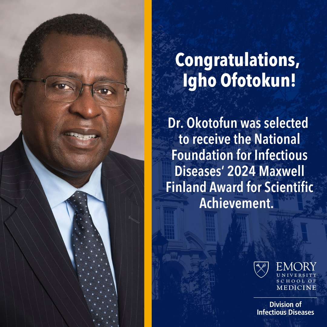 📰Amazing news! @IghoID was selected to receive the prestigious 2024 Maxwell Finland Award for Scientific Achievement from the @NFIDVaccines. Congratulations, Dr. Ofotokun! 

Learn more⏩bit.ly/2024nfidawards