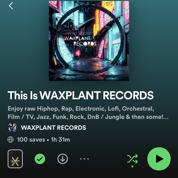 Hit 100 saves for the WR Spotify playlist today! Bigup if you listen & save! RG @ WR 🪴🌑🎶 37 songs = 90+ minutes, many styles, over 20 yrs! open.spotify.com/playlist/6sEaf… #waxplantrecords #independent #recordlabel #music #spotify #spotifyplaylist #peace 🤙🏽🎶