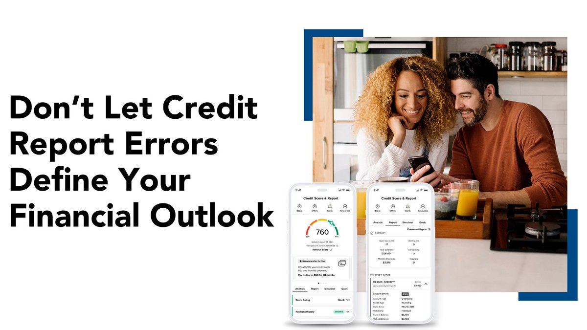Did you know 1 in 3 credit reports have errors? Are you one of them? Don’t let errors impact your credit score! Our FREE credit score solution allows you to review, and dispute errors anytime, anywhere. Take control of your financial health - Log in Online Services today !