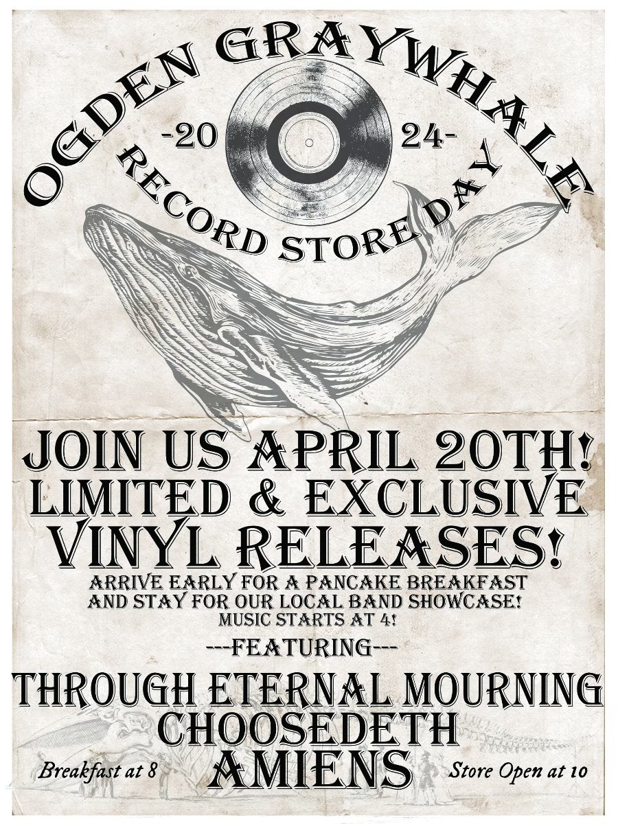Don’t miss the festivities at our Ogden location for #RecordStoreDay24!

Pancake Breakfast with @KaffeMercantile coffee in the morning

Los Churros Del Norte food truck from 2pm - 8pm

Music from AMIENS, ChooseDeth, & Through Eternal Mourning starting at 4 PM!