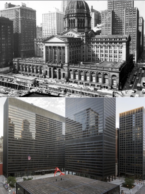 @Culture_Crit Chicago Federal Building before and after. Architectural terrorism.