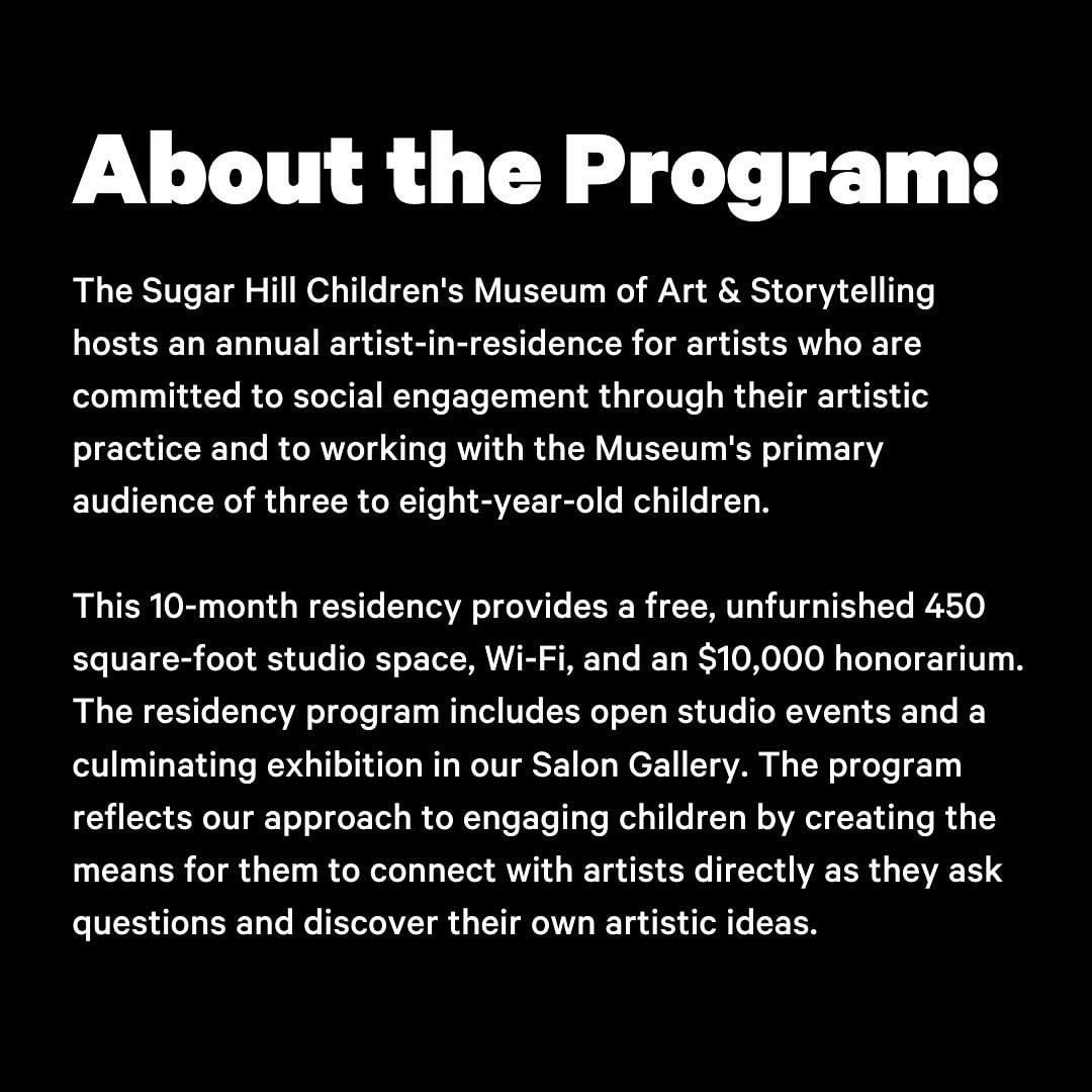 #Repost @sugarhillmuseum The Museum is looking to award one visual artist whose artistic practice will resonate with children ages three to eight and their families, and reflect a relationship to the demographics, location, and/or history of Sugar Hill. sugarhillmuseum.org/air-2024?mc_ci…