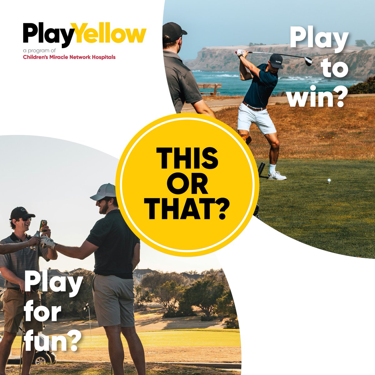 What drives your #golf game? 🏌️‍♂️ Is it the thrill of victory or the joy of the game? Whatever your style, join us to #PlayYellow and make a difference in local children's lives! 💛 Learn more at PlayYellow.org. #ChangeKidsHealth