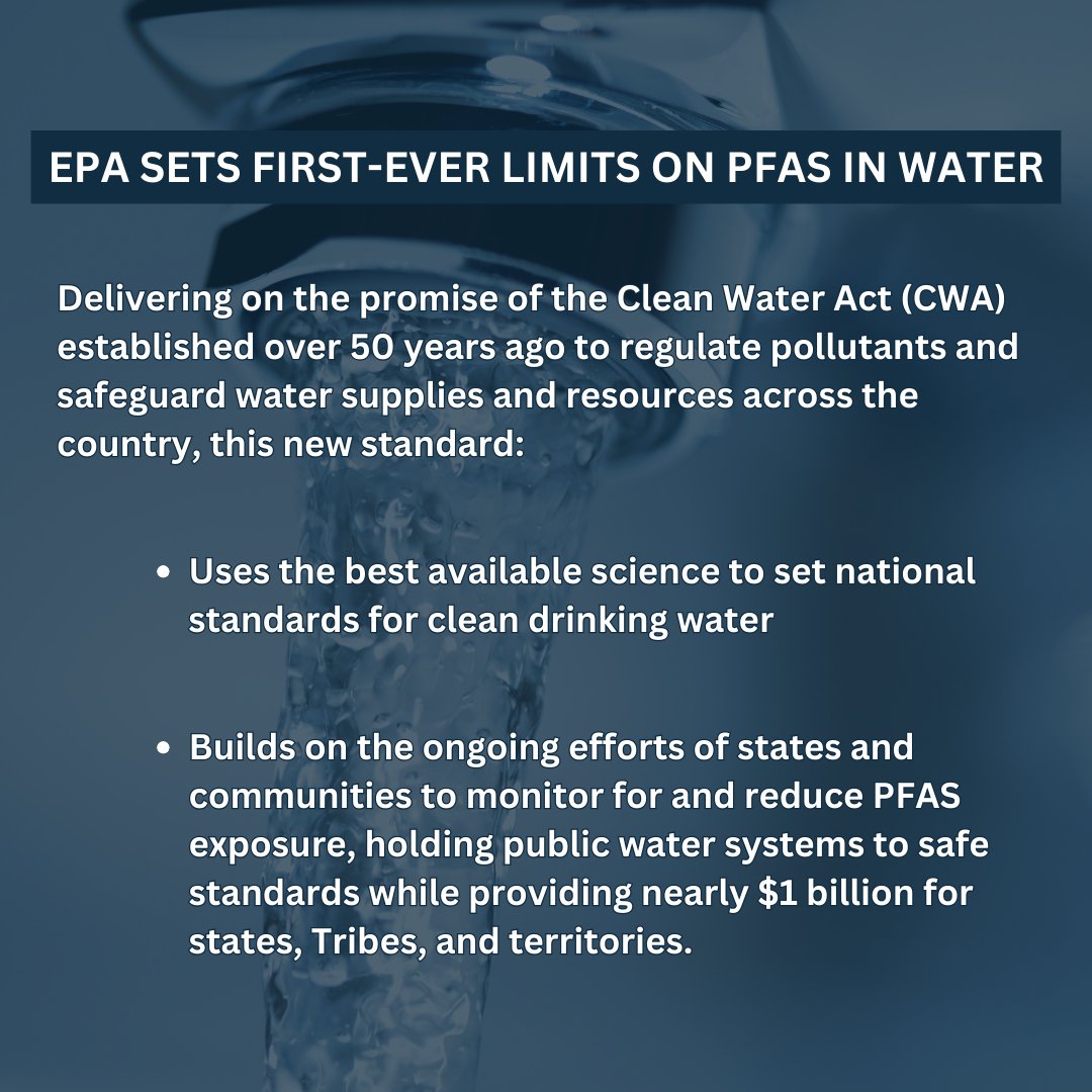 Last week, @EPA announced the nation's first-ever drinking water standard for PFAS, a potentially life-saving standard for 100 million Americans. Safe water is a human right, not a privilege! We ALL deserve to have safe, clean water. #waterequity policylink.org/federal-policy…