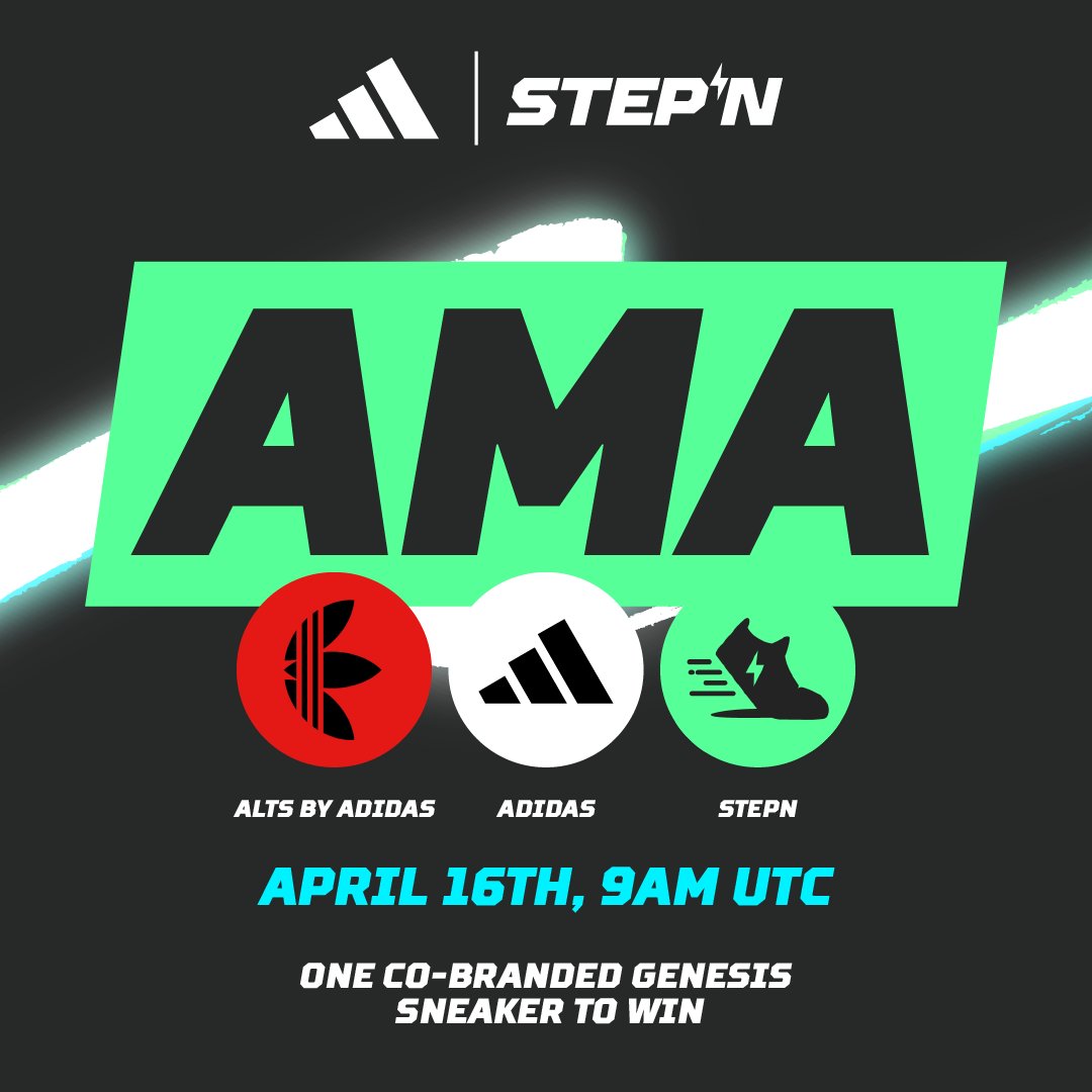 STEPN x adidas AMA 🎙️ Join us on April 16, 9am UTC for a very special X Space! Erika from @altsbyadidas and @shitirastogi from STEPN will discuss this groundbreaking partnership, their vision for Web3’s future, and much more! 👉 x.com/i/spaces/1lDGL… For the occasion, we…