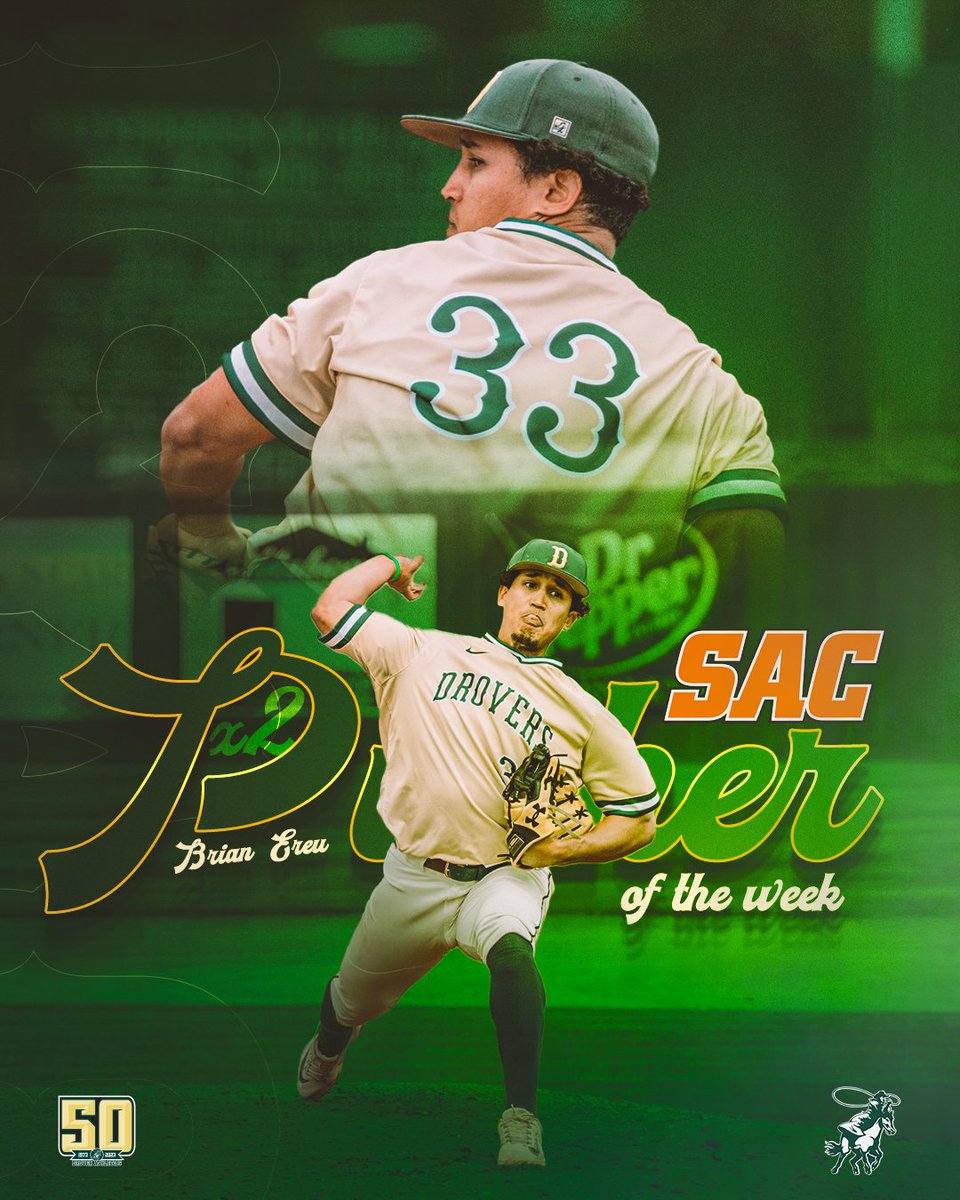 After delivering a complete game shutout against #24 OCU, Brian Ereu has selected as the 𝗦𝗔𝗖 𝗣𝗶𝘁𝗰𝗵𝗲𝗿 𝗼𝗳 𝘁𝗵𝗲 𝗪𝗲𝗲𝗸 for the 2nd time this season!🏆

Ereu is now tied for the most wins in the NAIA with a perfect 9-0 record‼️

#PitcherU x #DroverNation🐎