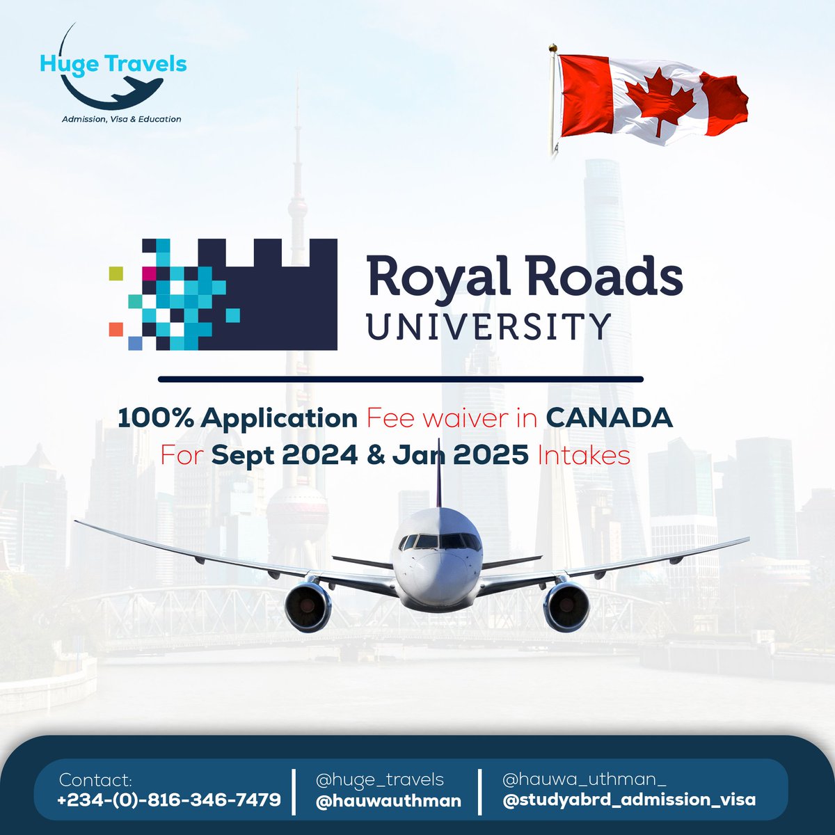 huge_travels's tweet photo. π Exciting Announcement!! π
100% Application fee waiver in CANADA for Sept 2024 and Jan 2025 intakes
Start your education Odyssey today with Huge travels
Contact us to discuss your study abroad aspirations and let's turn your dream into reality.
#StudyInCanda
#CanadaEducation https://t.co/c6tPla7ifJ