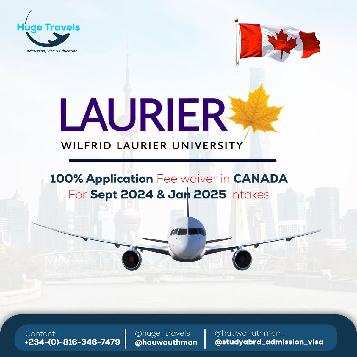 huge_travels's tweet photo. π Exciting Announcement!! π
100% Application fee waiver in CANADA for Sept 2024 and Jan 2025 intakes
Start your education Odyssey today with Huge travels
Contact us to discuss your study abroad aspirations and let's turn your dream into reality.
#StudyInCanda
#CanadaEducation https://t.co/c6tPla7ifJ