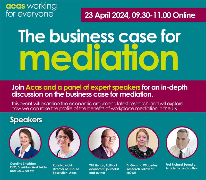 We're delighted to be presenting at this @acasorguk event Business Case for Mediation. 23.4. 9-11am online. Based on our Mediation and Early Resolution research with @RichardSaundry acas.org.uk/early-resoluti…. To register: acasmatters@acas.org.uk