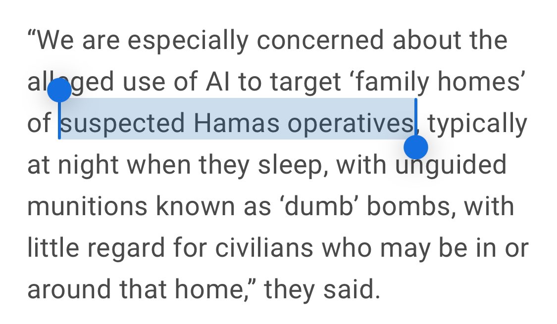 Fully agree with UNHCR calling out the shocking use of AI to automate the destruction and killing by Israel in Gaza.

I want to make one point though about some wording. The victims were not actually 'suspected Hamas operatives'. 

No investigation or evidence was used to produce…