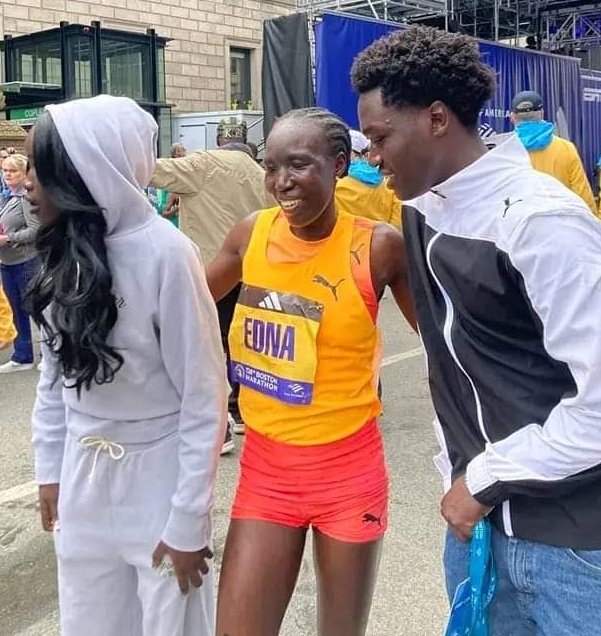 Edna Kiplagat with her two kids after winning silver in the 2024 Boston Marathon. She is 44 years old. Show some love. What an inspiration