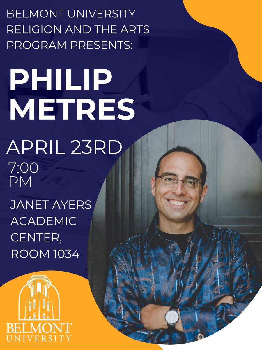 Dear Nashville folks, please join us here at @BelmontUniv on Tuesday, April 23rd at 7pm, as we host @PhilipMetres for a poetry reading. Free and open to the public. Parking available in the underground garage beneath the Ayers Building.