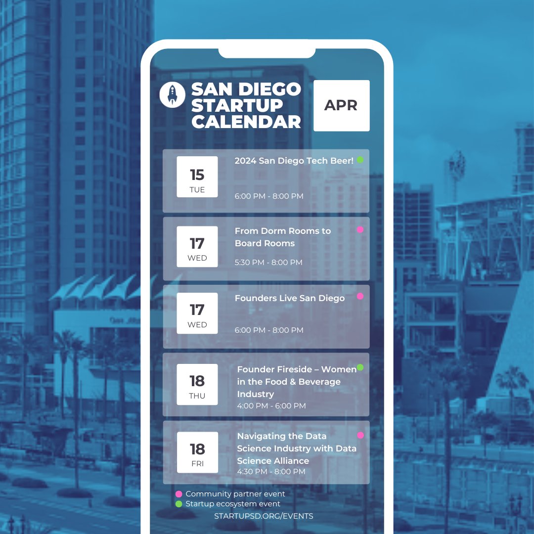 A great mix of community partner and #startup ecosystem events happening this week! If you’re looking to connect and network with some awesome founders, or builders, make sure to attend a startup event! 🚀 Get full details: startupsd.org/events/