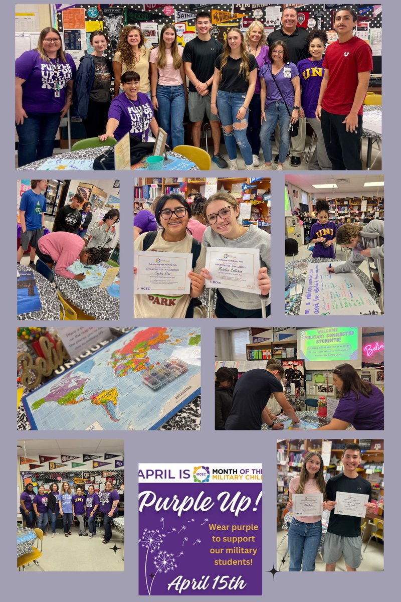 Today we celebrated Purple Up Day to honor our military-connected students. 🐾😊💜
#MIC3Compact #purpleup4militarykids
@nisdclark @Clarkpub @ClarkOlympics @TCClarkAVID @ClarkTAFE @clark_stuco @NISDCounseling @NISD