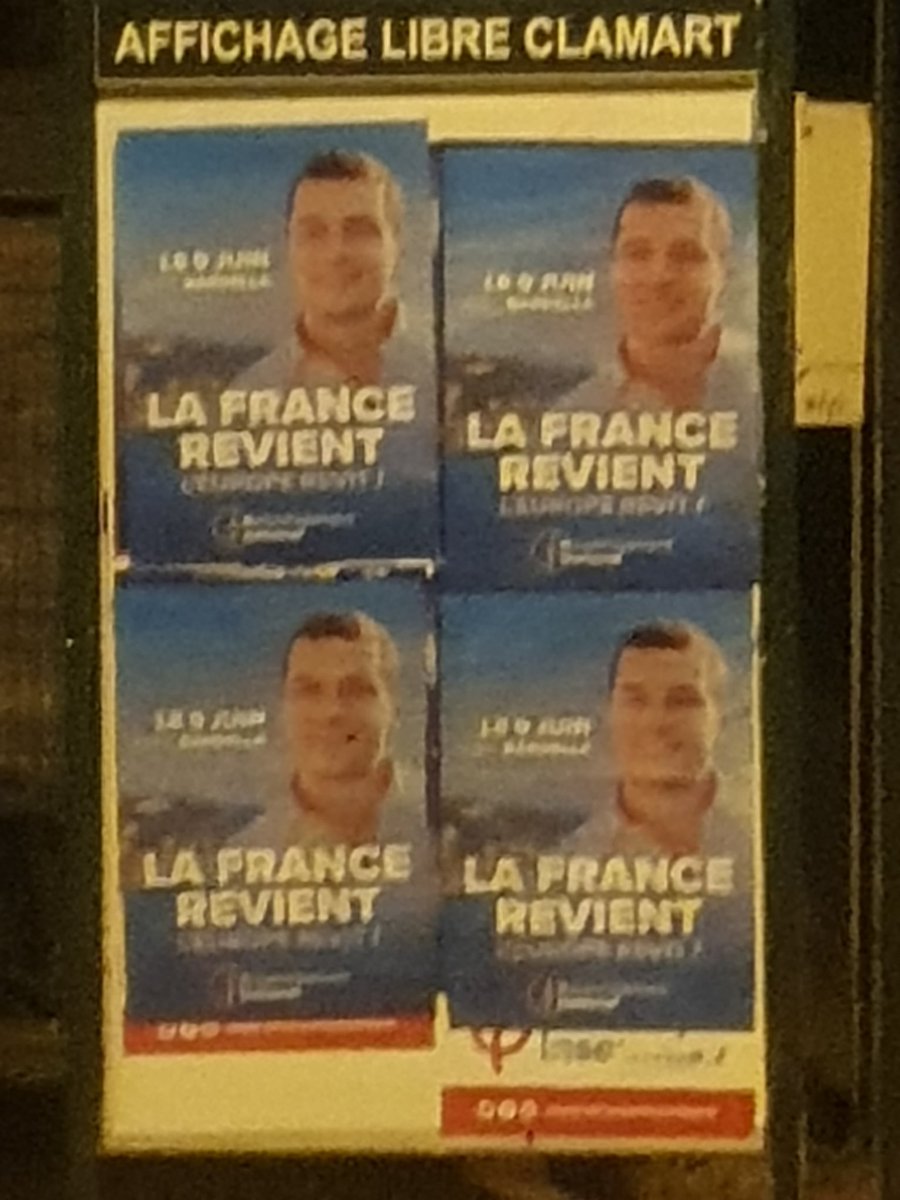 Collage dans votre ville, #Meudon #Clamart 

#VivementLe9Juin avec @MLP_officiel et @J_Bardella car la France revient et  l’Europe revit !
🗳le 9 juin
1 tour
1 vote utile  @RNational_off

Adhérez  adhesions-rn.fr
@RNational_92