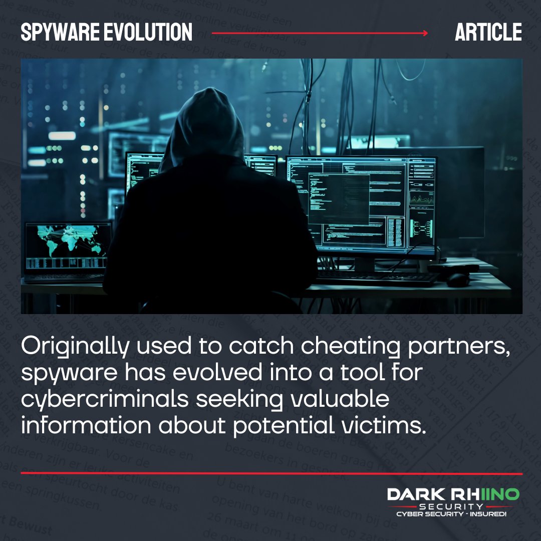 From catching cheaters to cybercrime tool – spyware's transformation into a modern threat. #CyberThreats #DigitalEra #CyberSecurity #InfoSec #CISO #DarkRhiinoSecurity