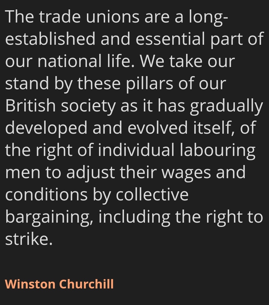 #Churchill called trade unions 'pillars of our national life.' They advocate for fair wages and better working conditions through #CollectiveBargaining and the #RightToStrike. An essential component of a fair and just #society. #TradeUnions #LabourParty #Labour #Unions #JoinGMB