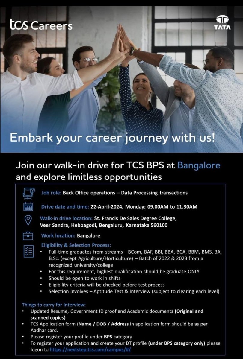 #JobOpportunities 
#jobsearch #jobseekers #Bengaluru 

#TCS