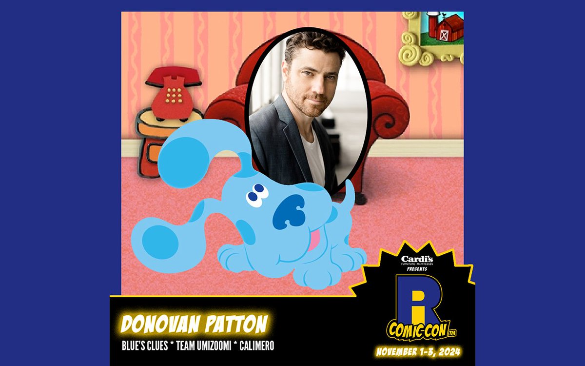 Our first #BluesClues guest is Donovan Patton, who plays Joe in the franchise! You also know Donovan from Team Umizoomi as Bot, Calimero as Piero, Clarence as Mr. Reese, and Gabby's Dollhouse as CatRat! Buy tickets now to meet him at #RICC2024!