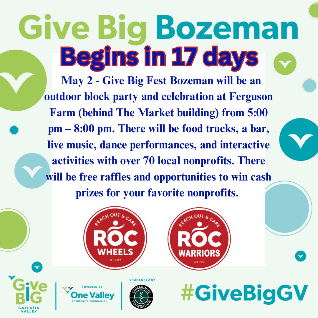 17 days from today! Please join us at the GiveBig Fest!🥩🍻🎶🎯🥇🥈🥉PLEASE SHARE!

#charity #givebigfest #grateful

rocwheels.org/give-now/