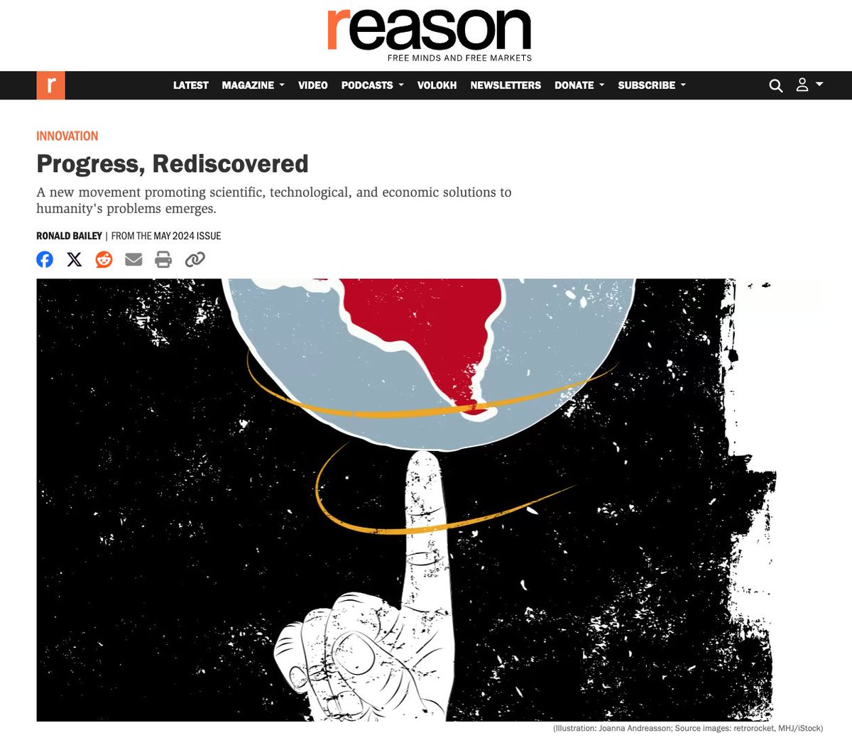 A feature in @reason on the progress movement: “It celebrates humanity's achievements so far. It judges progress not in technocratic terms but with an eye on outcomes for individual human beings” Quotes me/@rootsofprogress and @calebwatney/@IFP