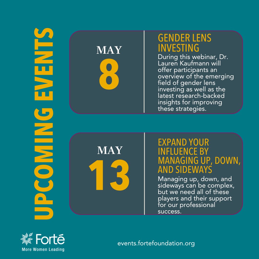 🎉 Happy Monday! Have a look at some of our upcoming events! Visit events.fortefoundation.org to learn more about these events and register! 👉 Tag someone who’d love these events and help them take the next step in their career journey! #MoreWomenLeading #CareerGrowth #Monday