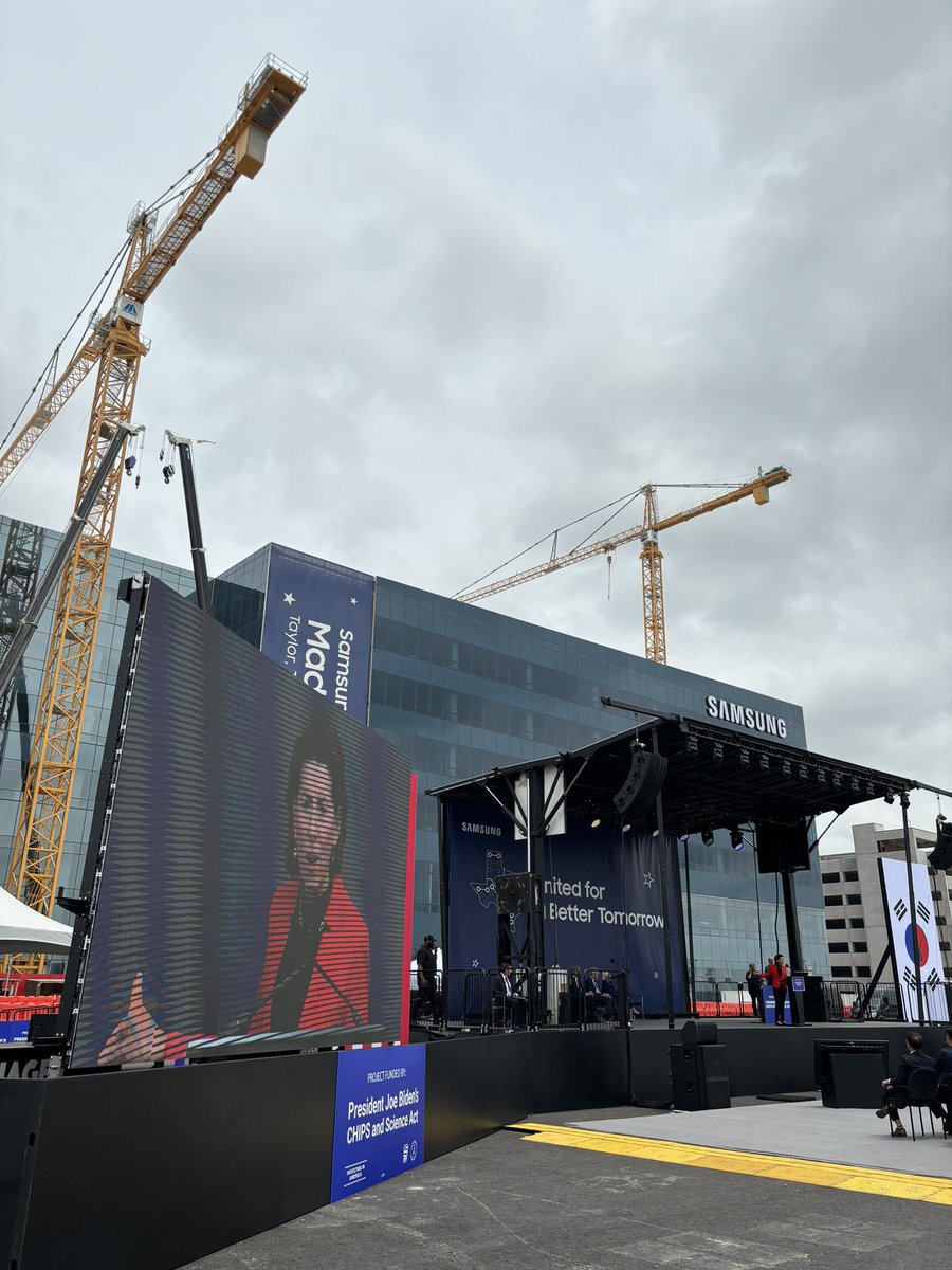 We’re here in Taylor, TX, for Samsung’s $6.4b CHIPS award announcement. Will be live with Sec. Raimondo on @CNBC around 2:15pm ET. Tune in!