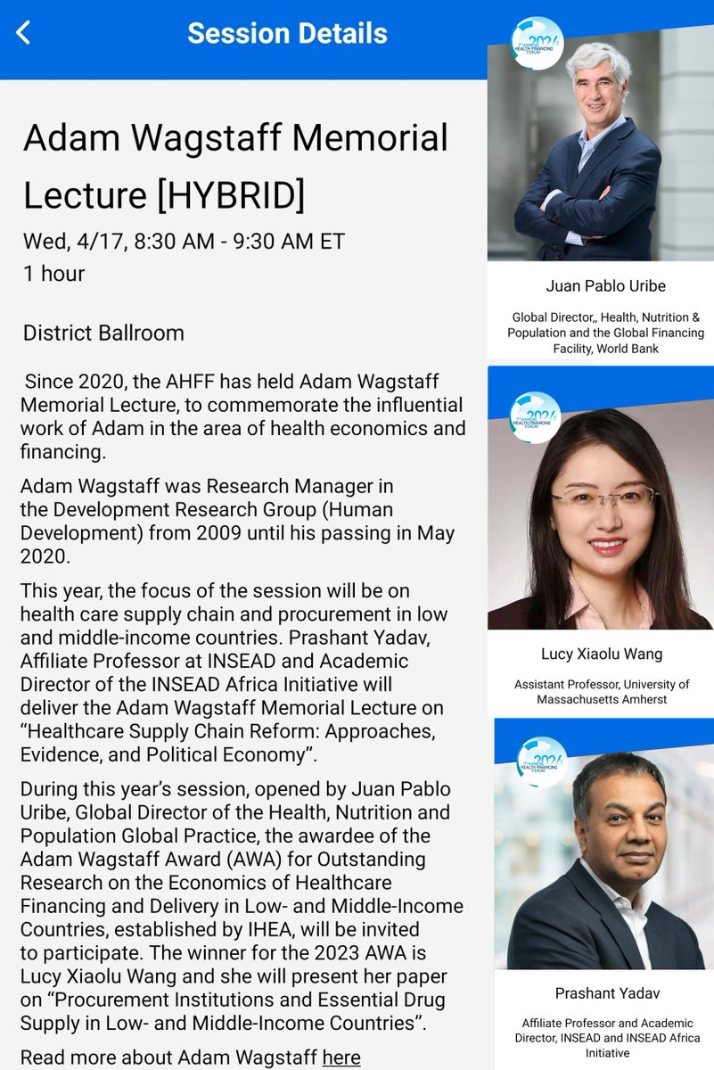 I am honored to be delivering the 2024 Adam Wagstaff Memorial Lecture at the @WorldBank +@USAIDGH + @theGFF Annual Health Financing Forum. My lecture is titled 'Healthcare Supply Chain Reform: Approaches, Evidence, and Political Economy'. April 17th, 8.30am-9.30am US ET,
