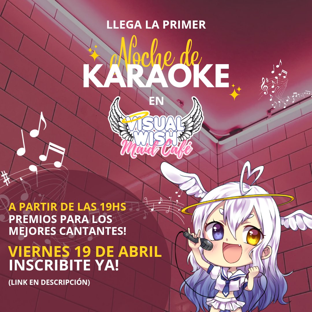 Llega la primer noche de Karaoke en Visual Wish Maid Café! Este viernes 19 de abril a las 19hs! Tendremos premios para los mejores cantantes de la noche ❤
Link para inscribirse: forms.gle/UmD42ZFf8X1Nty… 
Estamos en el patio de comidas del Villamorra Shopping
Consultas 0991739556
