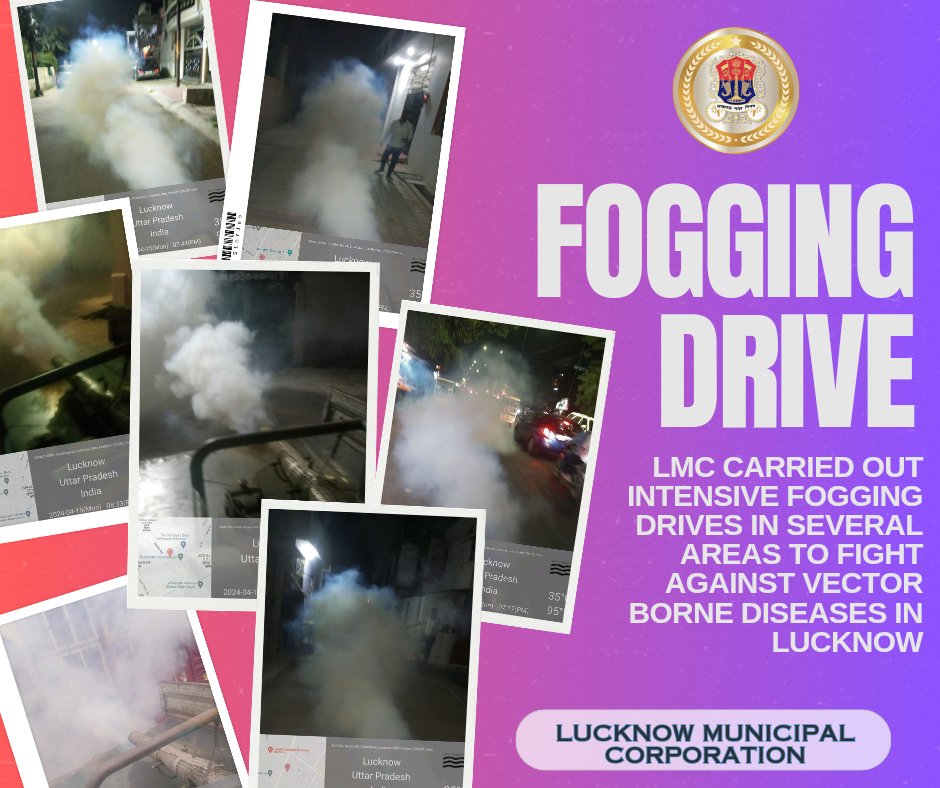 As part of the #SwachhBharat mission, an intensive fogging drive was organised by Lucknow Municipal Corporation in various parts of the city. #MyCleanIndia #MySwasthCity #नगर_निगम_लखनऊ @SBM_UP @NagarVikas_UP @CMOfficeUP @aksharmaBharat @SwachhBharatGov @MoHUA_India