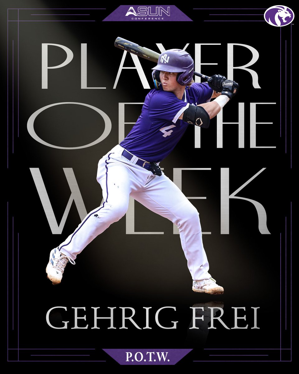 Large Frei 🍟 💪 Gehrig Frei is the ASUN Player of the week after batting .615 with 7 RBI’s in UNA’s series W over Bellarmine #RoarLions 🦁
