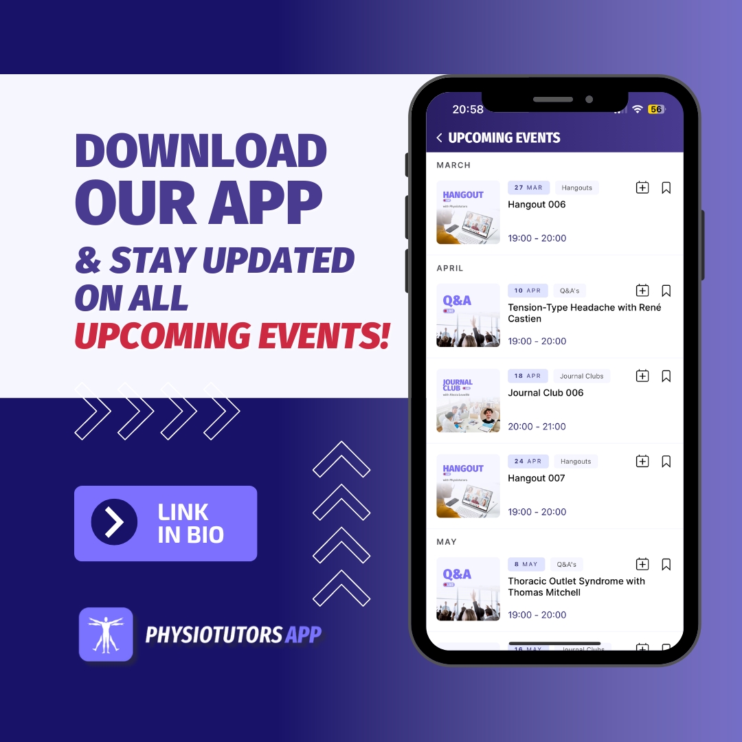 😍 Staying up-to-date with our new upcoming events has never been this easy! 🙌🏻 From Q&A, to hangout sessions, to journal clubs… don’t ever miss a new live event with our new app! 📲 What are you waiting for? ✅ Download our new Physiotutors App now, and try it out!