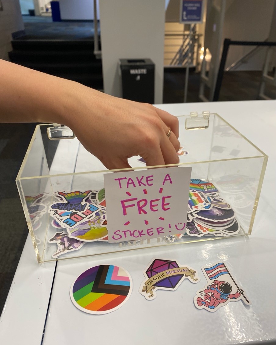 Free #PrideMonth stickers! Get your first pick while supplies last on the #Gaypril book display located on Mudd 2 near the Braxton Popular Reading Collection.