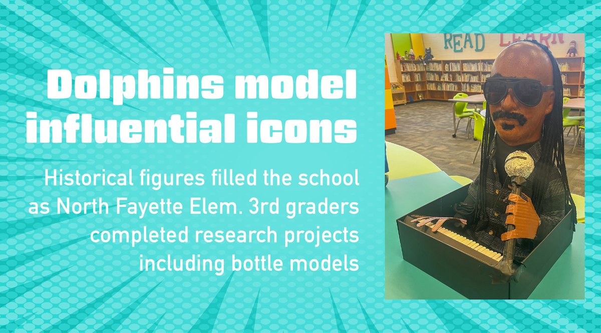 Historical figures filled the school as North Fayette Elementary 3rd graders completed research projects including bottle models of their subjects. bit.ly/49AnPVL
