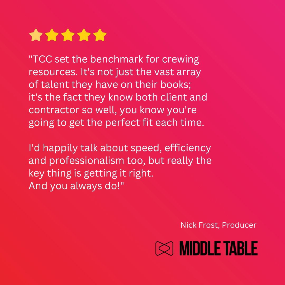 thecrewingco's tweet photo. Check out what our awesome Clients and Freelancers have to say! A big thank you to @middletable for their amazing support.

#mediaindustry #entertainment #londonfreelancer #thecrewingcompany https://t.co/RvJBF2bmJ6