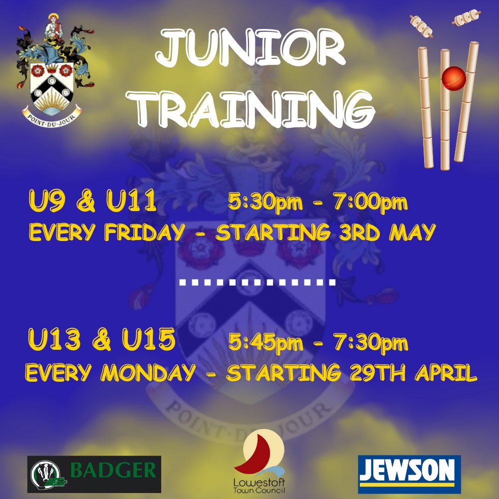 Junior Training, from U9’s through to U15’s commencing at the Denes Oval in the coming weeks. 🏏