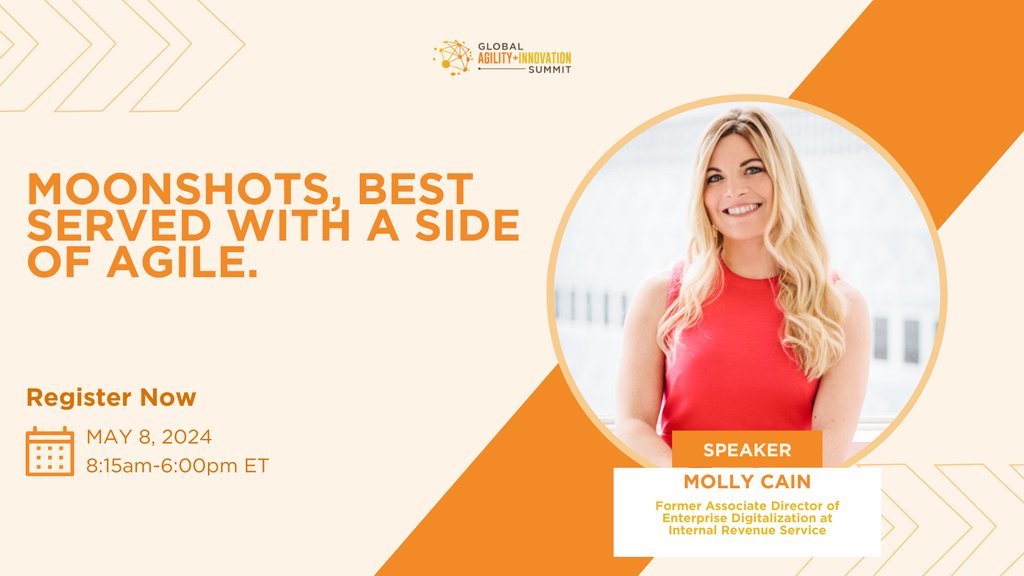 Don't miss Molly Cain speaking at the Global Agility + Innovation Summit.

🎟️ Get your tickets and join us on May 8 to talk about Moonshots, best served with a side of Agile.

Register now: cvent.me/z7Y2Wl?locale=…

#agilityinnovationsummit #enterpriseagility #ai #valuemanagement