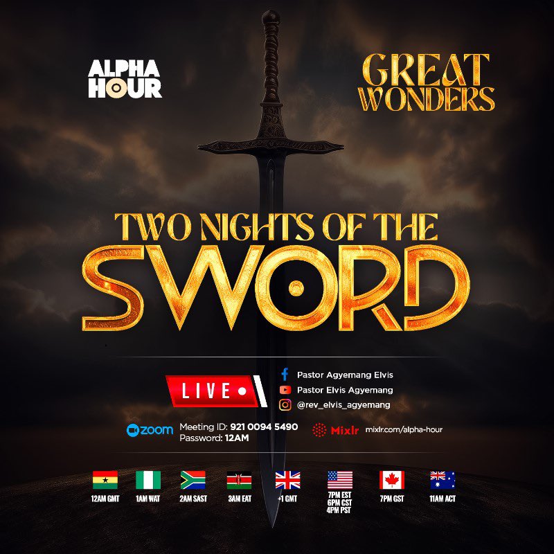Psalm 45:3 (GNT) Buckle on your sword, mighty king; you are glorious and majestic. Another night to engage the God of Great Wonders on the Fire Altar. No devil will escape the sword of the Spirit tonight in Jesus name DAY 1 OF TWO NIGHTS OF THE SWORD. Please don't miss this…