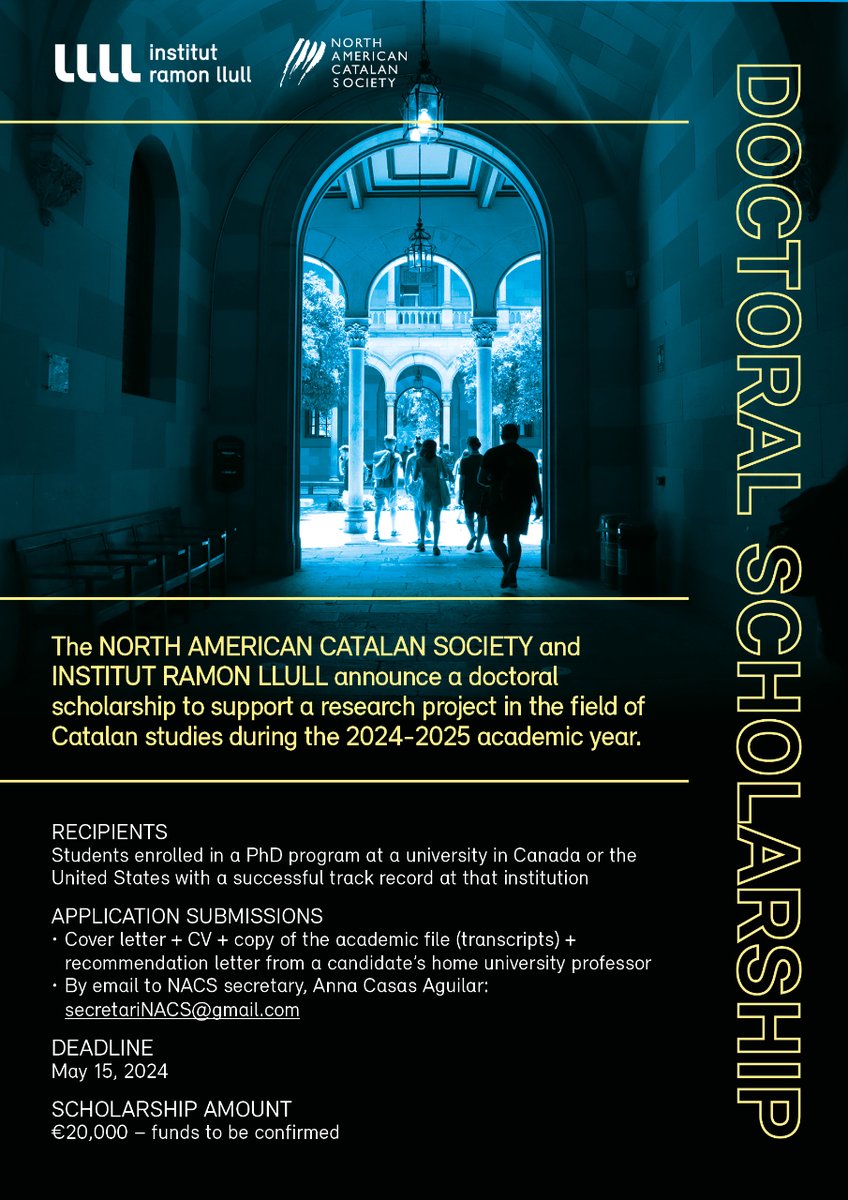 📘CONVOCATÒRIA OBERTA📘 La @NACatalanS i el Llull incentiven els estudis catalans a universitats d’EUA i Canadà mitjançant una beca de doctorat  📅Presentació de sol·licituds fins al 15.05.2024 Més informació👇 llull.cat/catala/actuali…