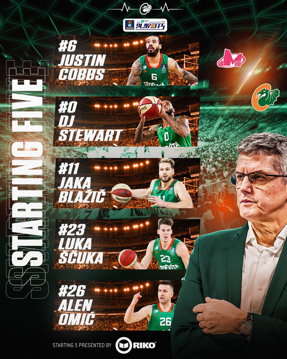 TIP OFF | The first #ABAPlayoffs game of the season is upon us. Starting five: 🅶 Justin 🅶 DJ 🅵 Jaka B. 🅵 Luka 🅲 Alen 📺: @ArenaSport_SI 1 and Kanal A #ZmajevaDruzina | #ABAPlayoffs