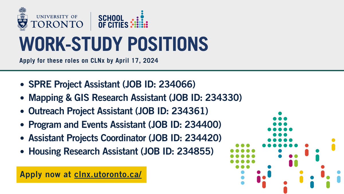 We're hiring! If you are a student who is registered for a summer course and are interested in housing, GIS and mapping, urban-related research, program administration, or event logistics... consider applying for one of our work study positions: youtube.com/watch?v=QXUbcR…