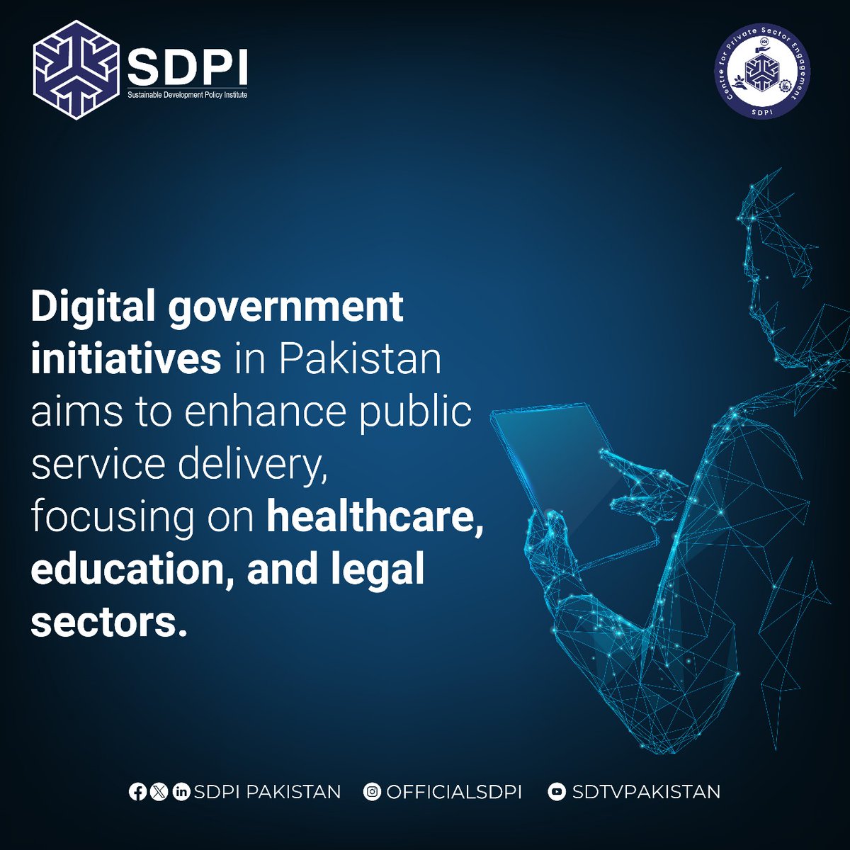 Pakistan's digital government initiatives aim to improve public services in healthcare, education, and legal sectors. 🌟 #TechForYouthEmployment #TechForGoodJobs #DigitalEconomyPK #TechGrowth #TechTalkPK #TechForWomenEmpowerment #LeadersInTech #SDPI